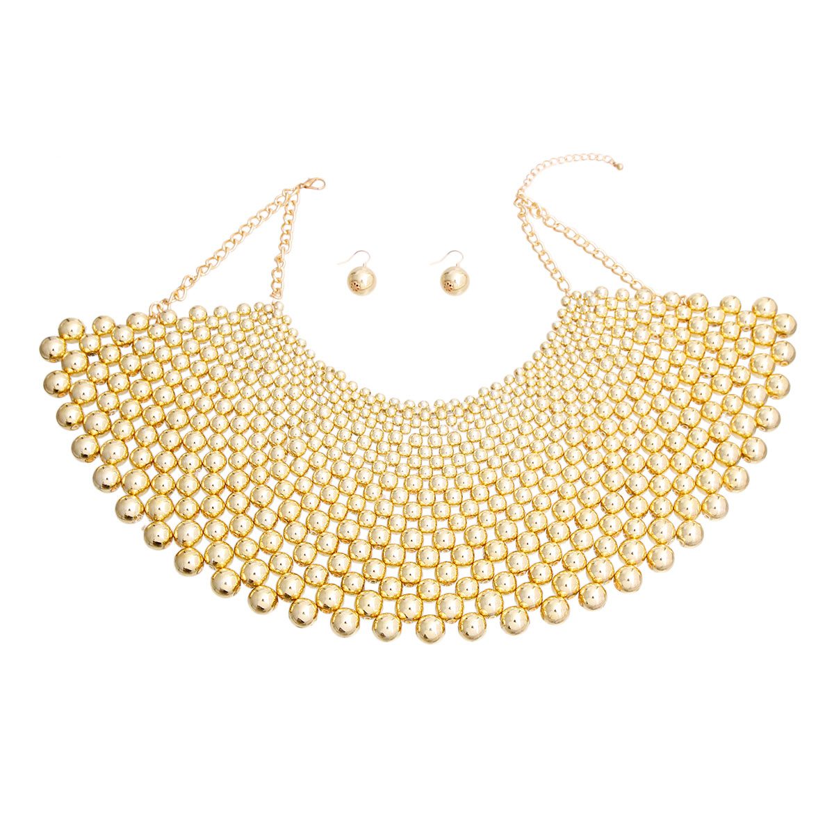 Gold Metallic Pearl Bib Necklace Set