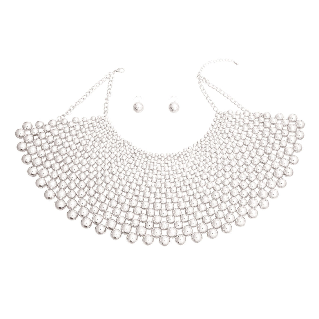Silver Metallic Pearl Bib Necklace Set