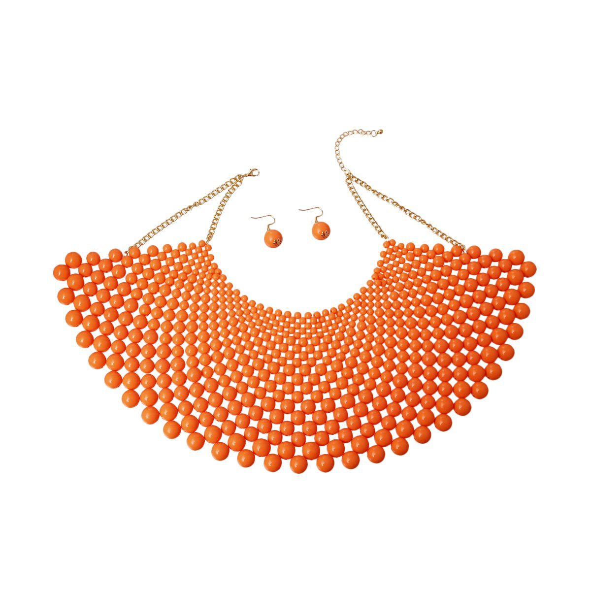 Orange Bead Bib Necklace Set