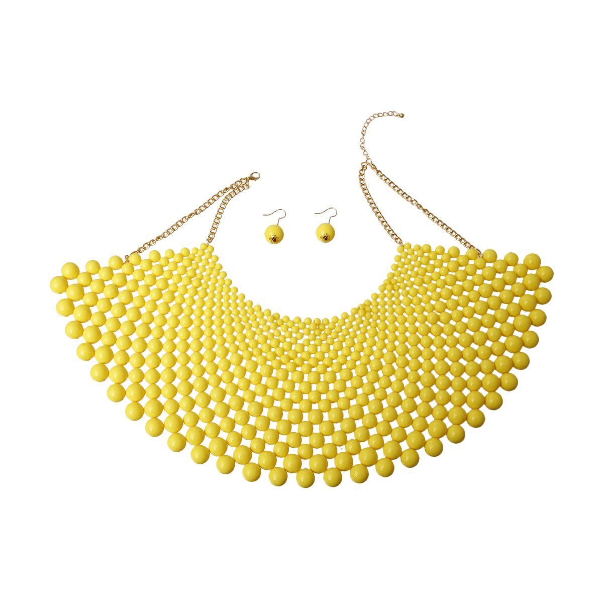 Yellow Bead Bib Necklace Set