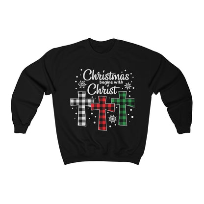 Christmas Begins With Christ Crewneck Sweatshirt-Sweatshirt-Get Me Bedazzled