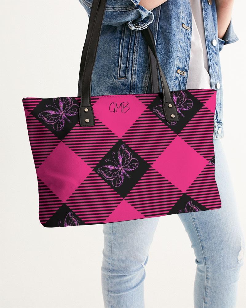 PINK AND BLACK PLAID STYLISH TOTE-accessories-Get Me Bedazzled