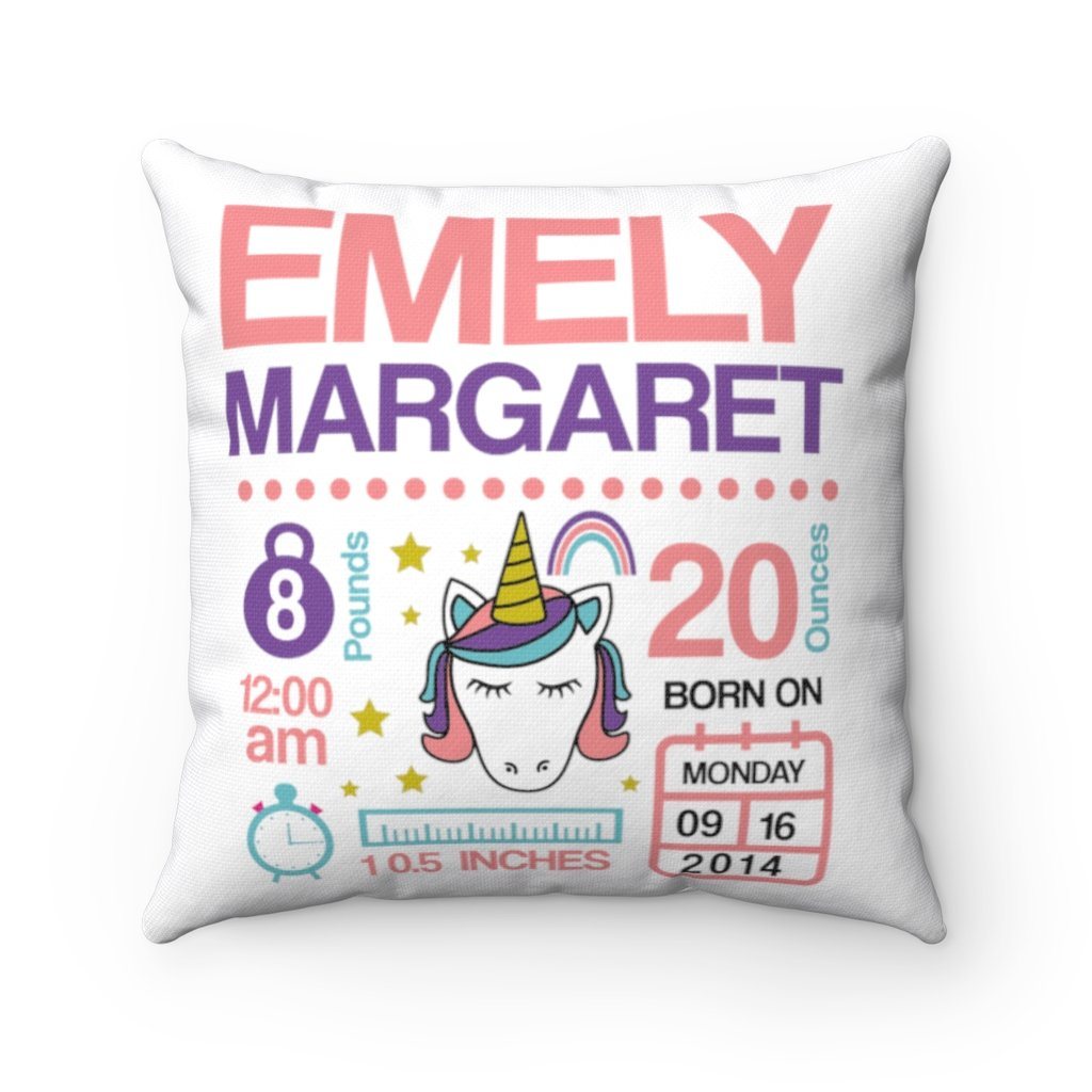 Unicorn Birth Announcement Polyester Square Pillow-Home Decor-Get Me Bedazzled