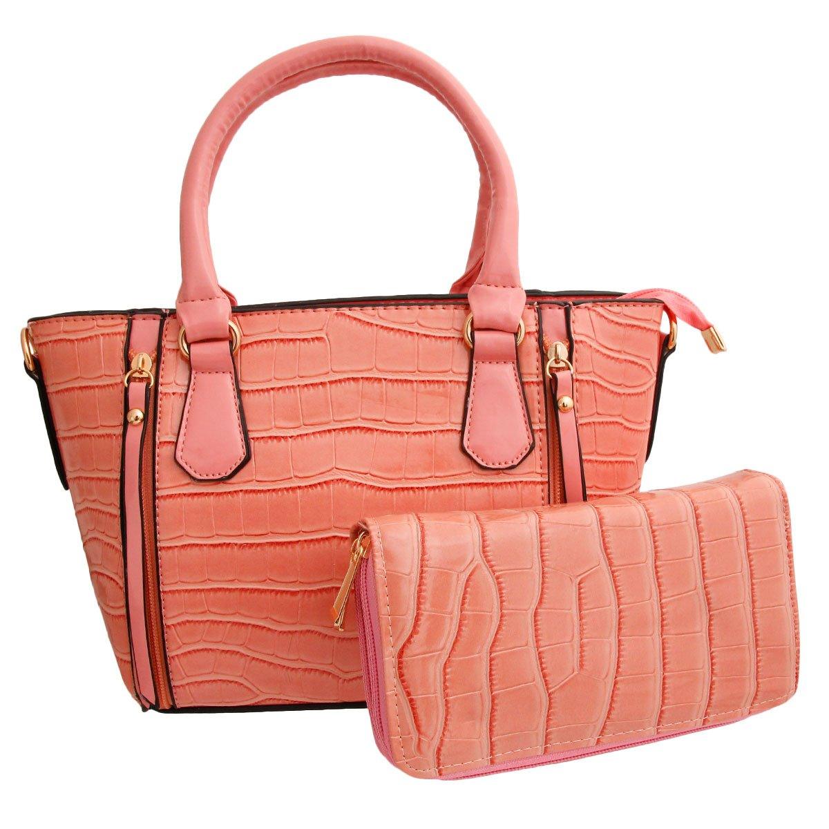 Pink Croc Tote and Wallet Bag Set