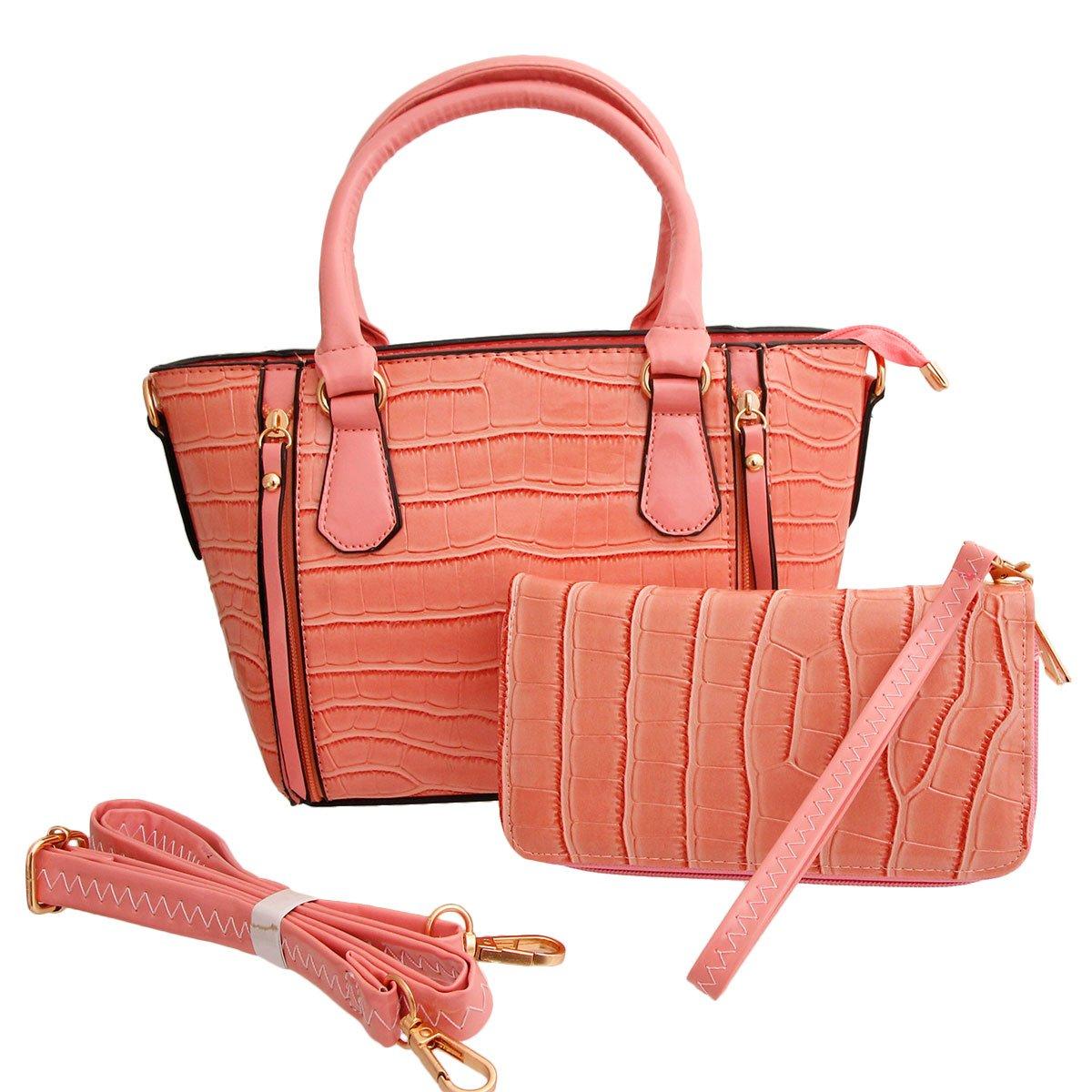 Pink Croc Tote and Wallet Bag Set