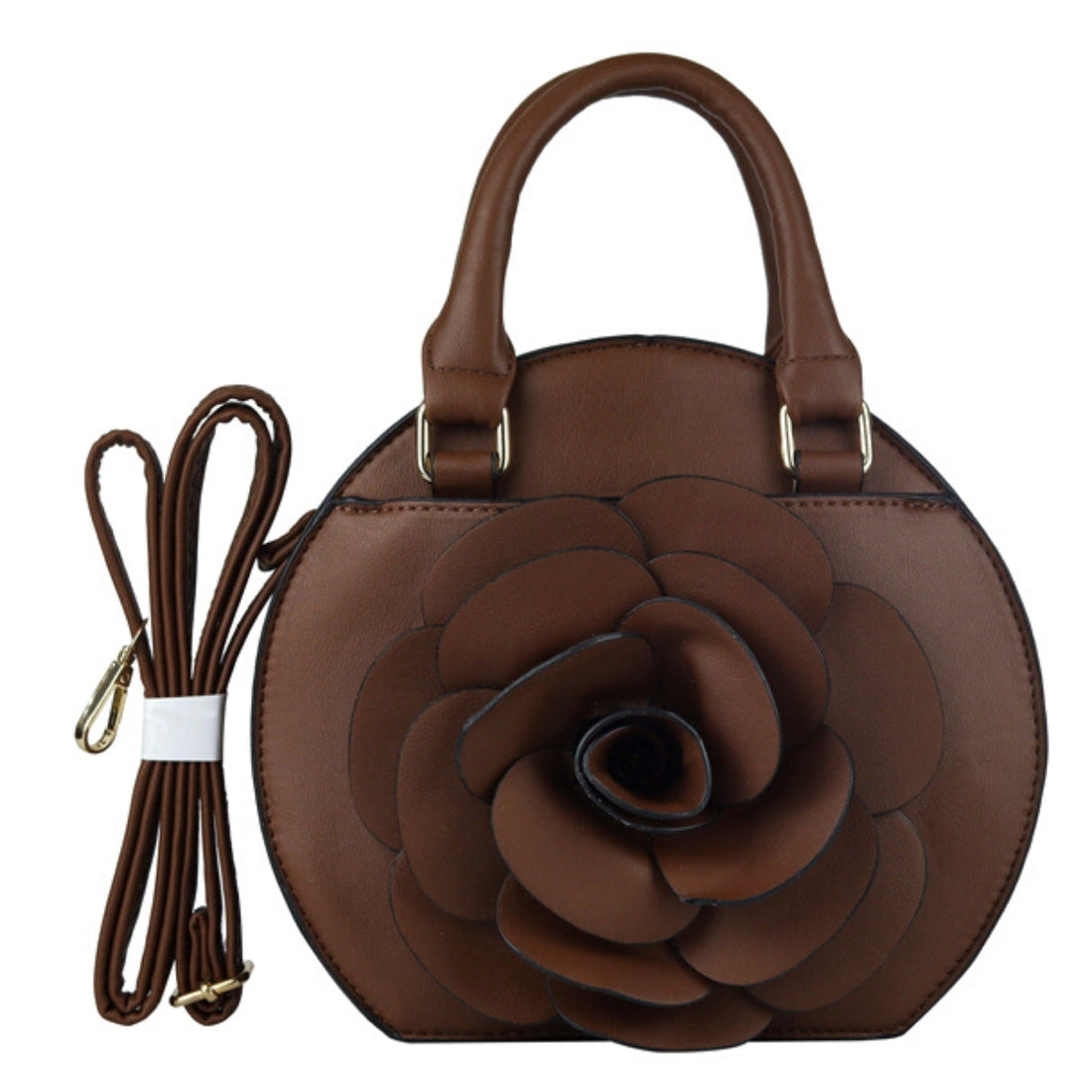 Brown Rose Rounded Handbag