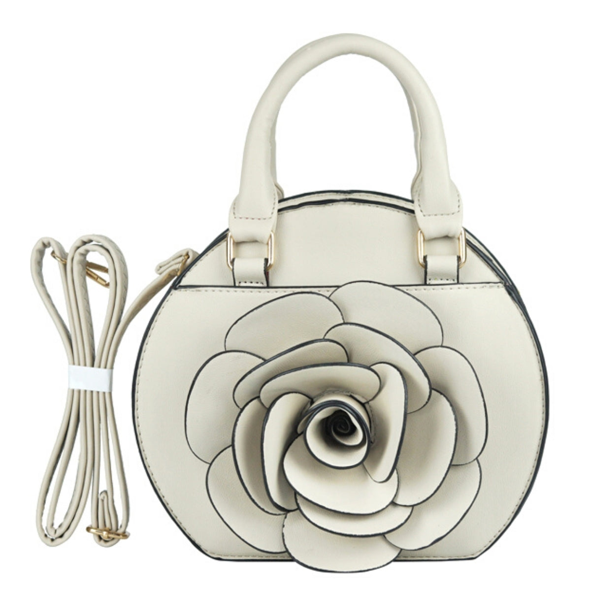 White Rose Rounded Handbag