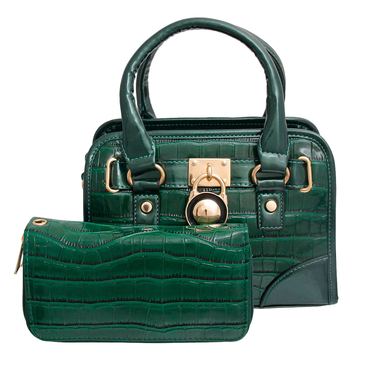 Shiny Green Croc Mini Satchel Set