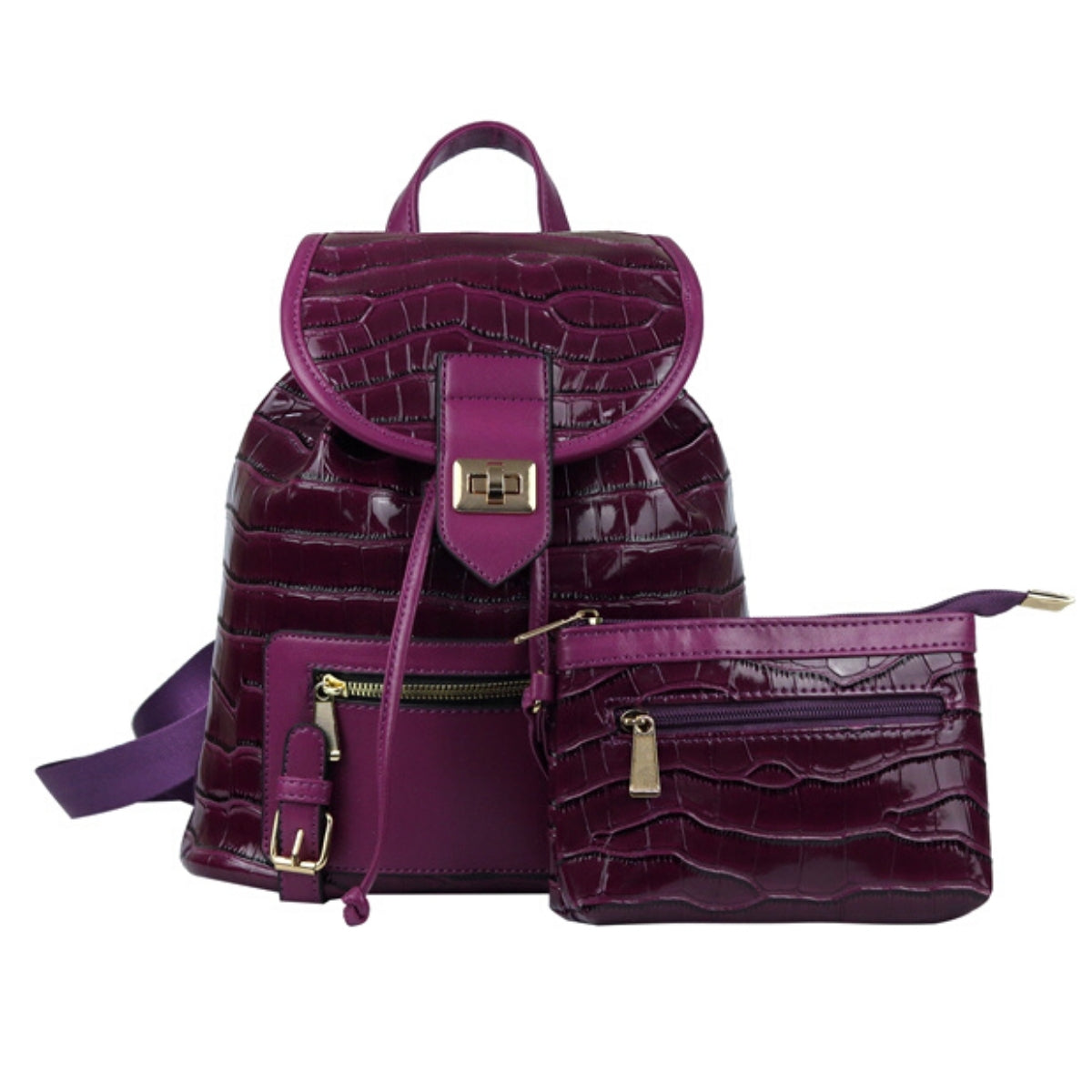 Purple Croc Cinch Backpack Set