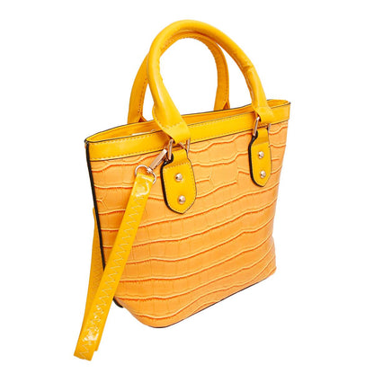 Shiny Yellow Croc Tote Bag Set