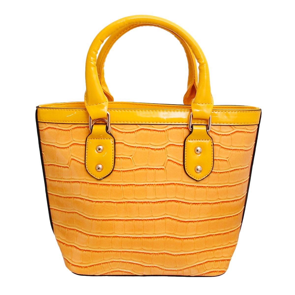 Shiny Yellow Croc Tote Bag Set