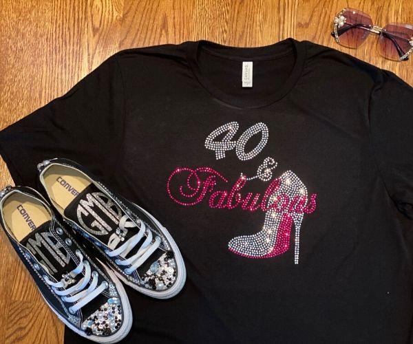 40 and Fabulous Rhinestone Birthday T-Shirt-T-Shirt-Get Me Bedazzled
