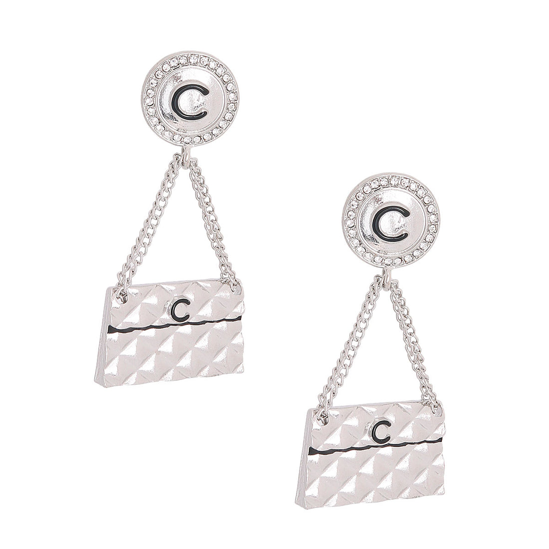 Quilted Bag Silver Earrings