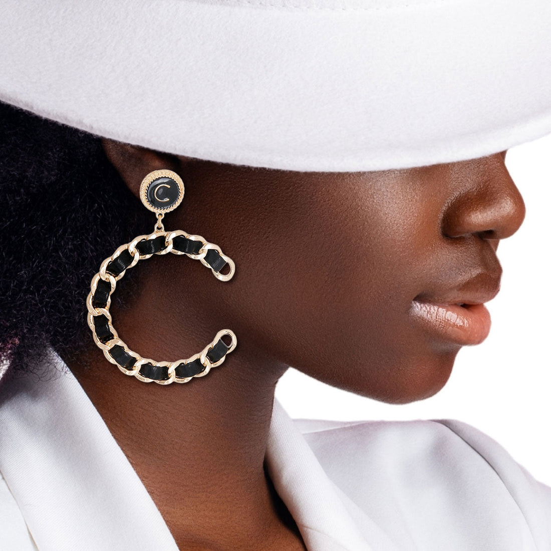 Black Woven C Designer Gold Earrings