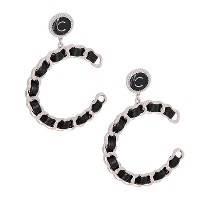 Black Woven C Designer Silver Earrings