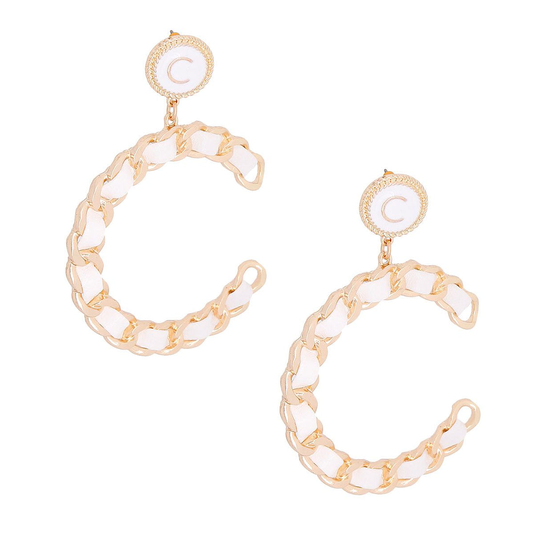 White Woven C Designer Gold Earrings
