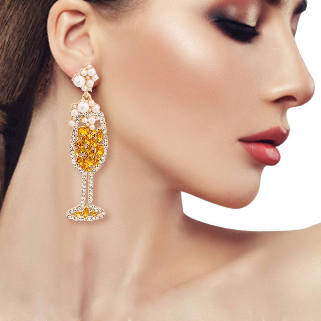 Gold Yellow Crystal Bubbly Earrings