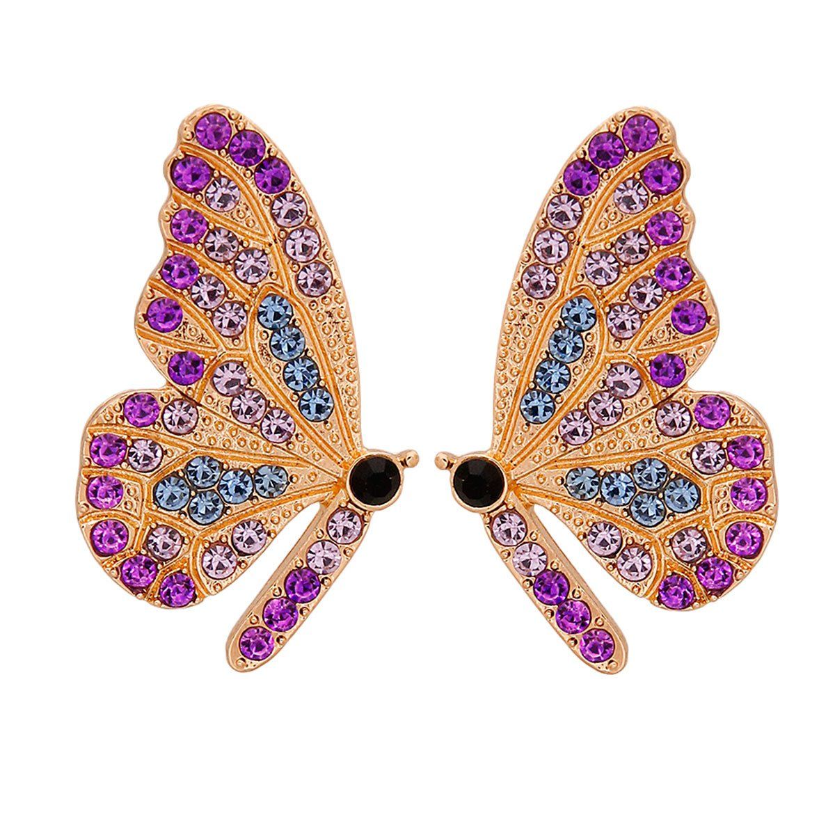 Purple Rhinestone Butterfly Studs