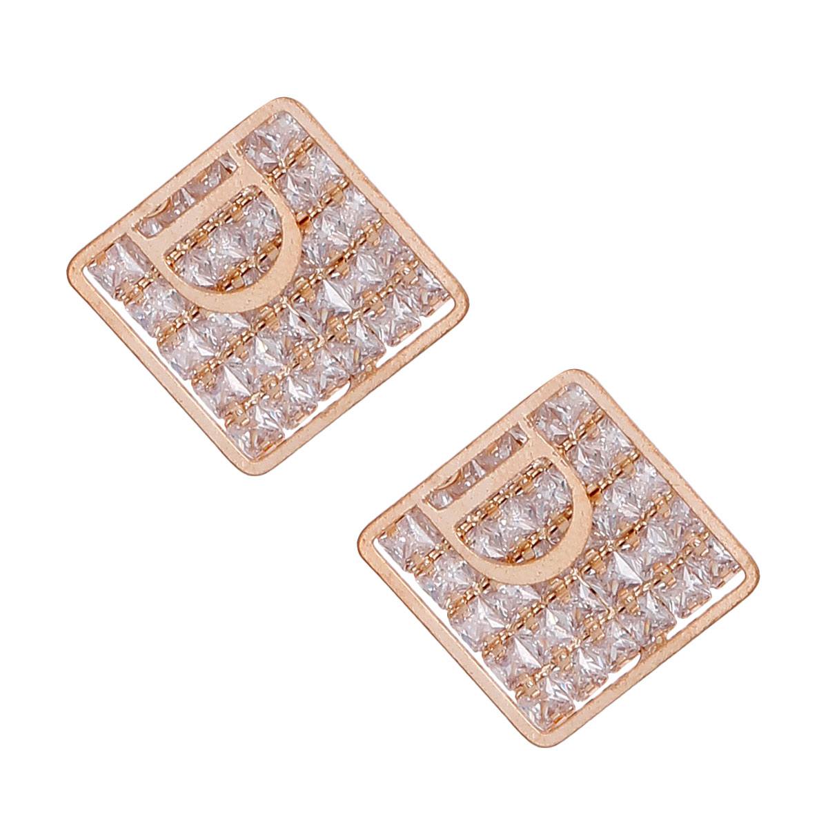 Gold Pave Square Tray D Studs