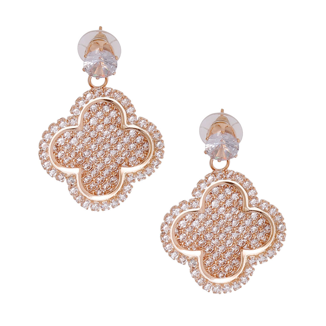 Gold Pave Clover Earrings