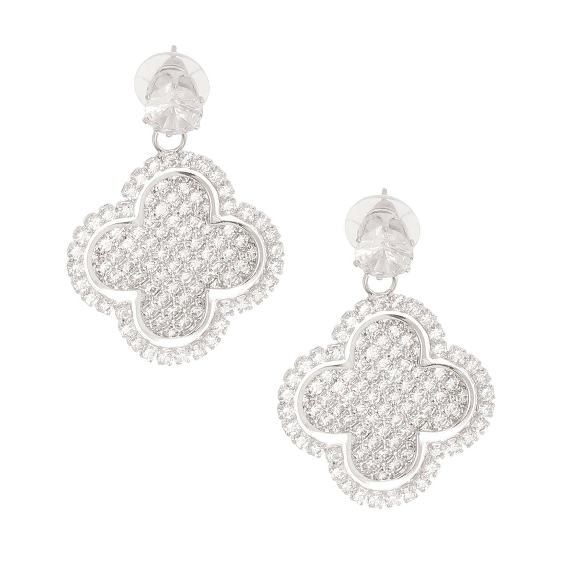Silver Pave Clover Earrings