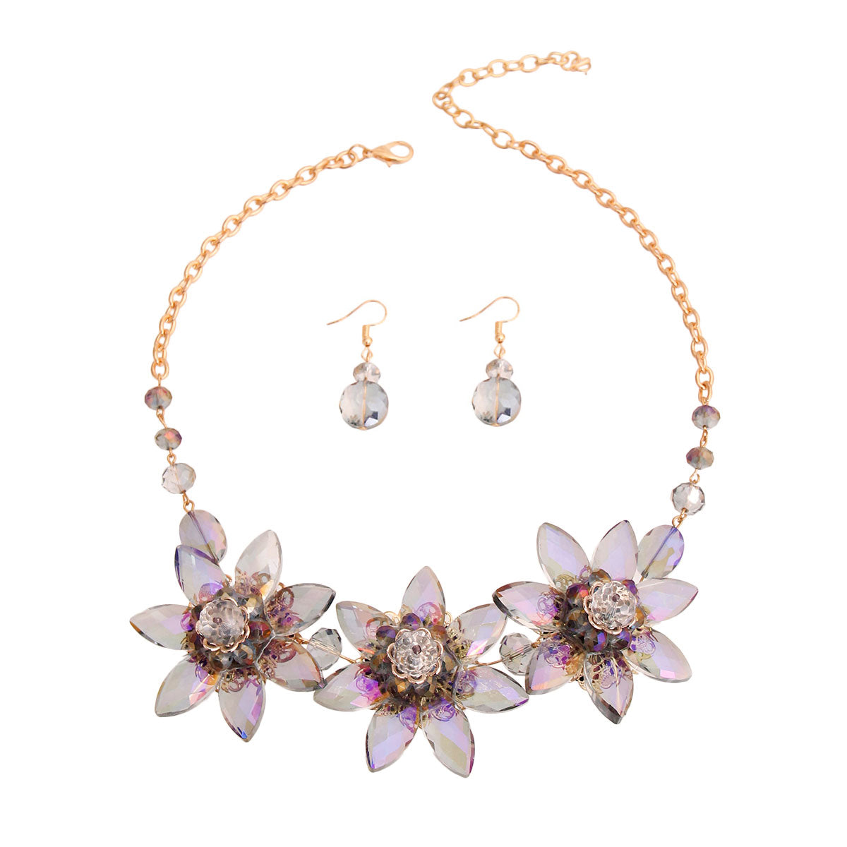Purple Crystal Flower Collar Set