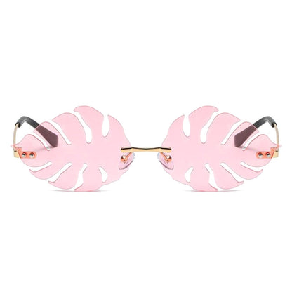 Pink Leaf Shape Rimless Sunglasses