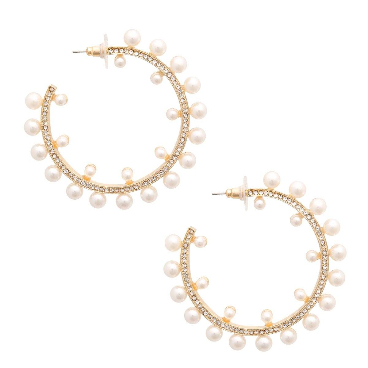 Gold Metal and Pearl Hoops