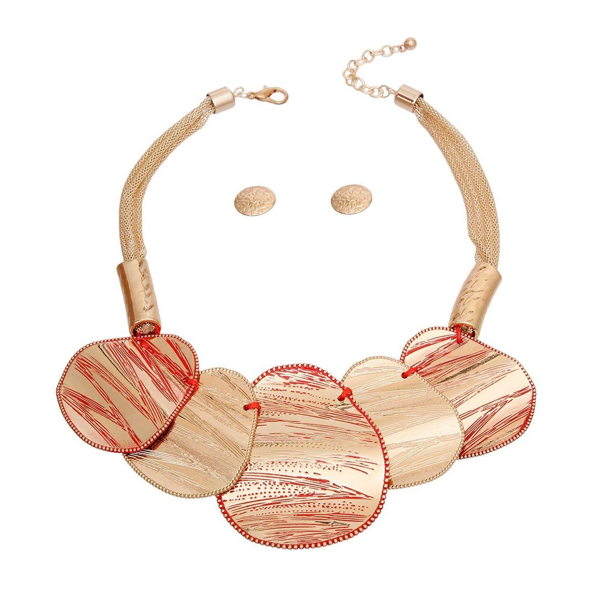 Gold Mesh Red Plate Necklace