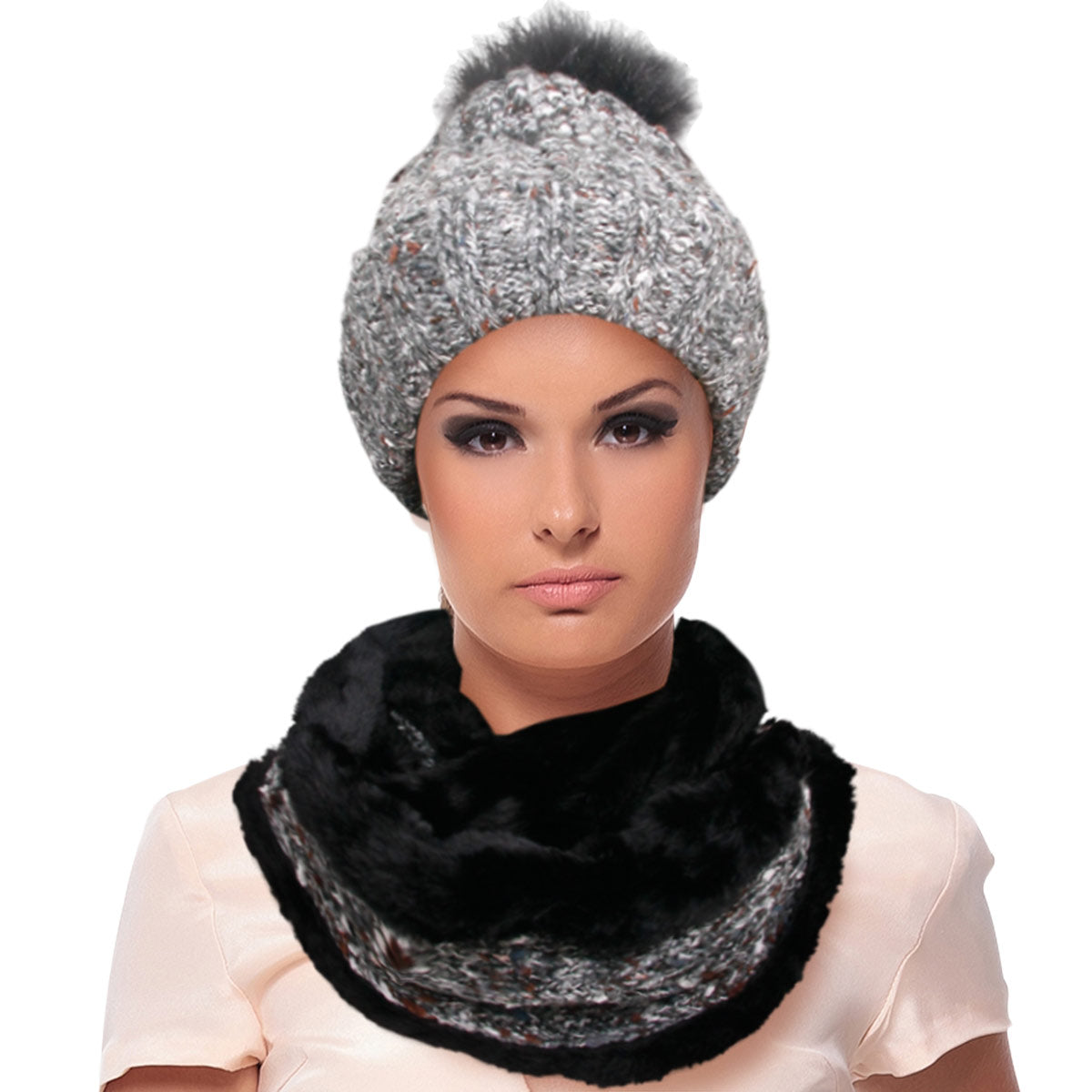 Black Cable Knit Scarf and Hat Set