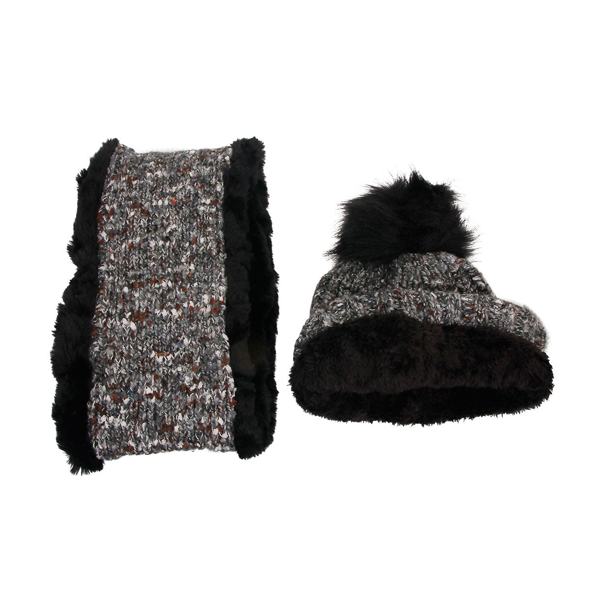 Black Cable Knit Scarf and Hat Set