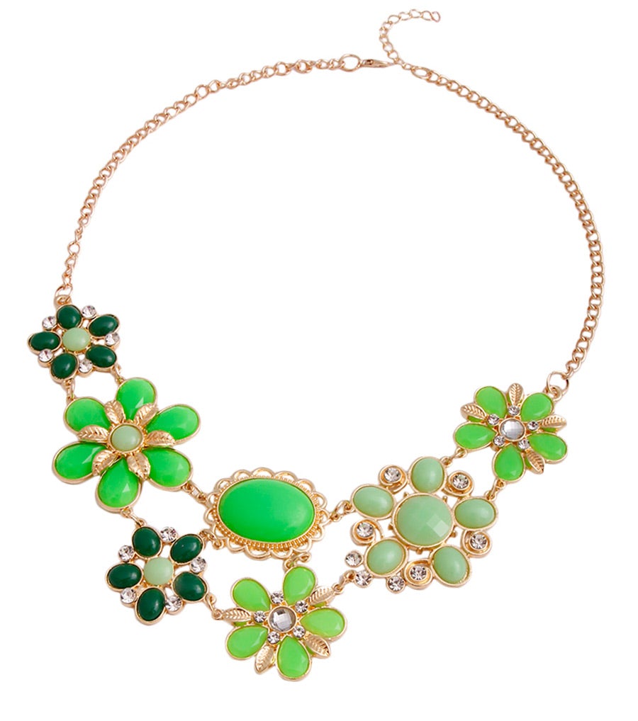 Gold and Green Flower  Necklace