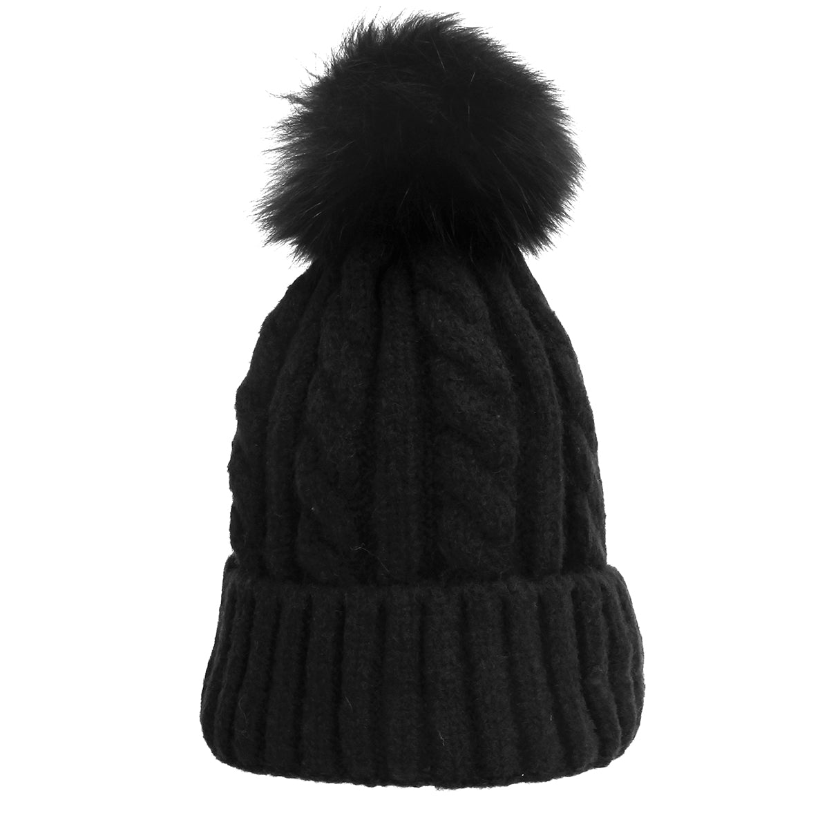 Black Fox Fur Pom Beanie