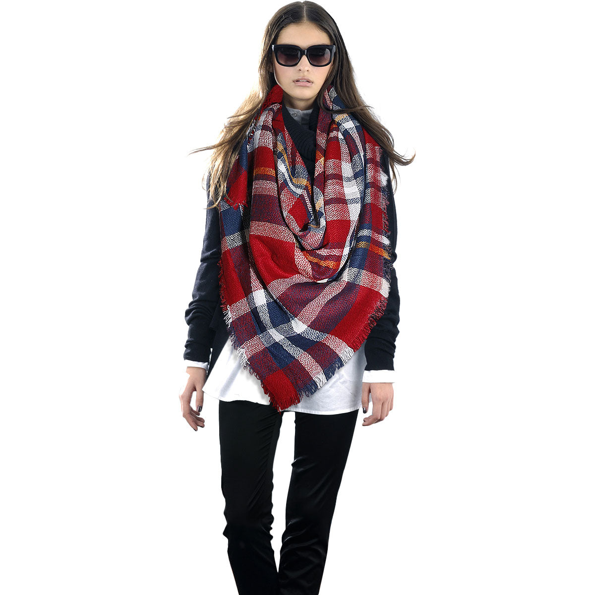 Burgundy Tartan Plaid Square Scarf