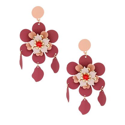 Mauve and Maroon Flower Earrings