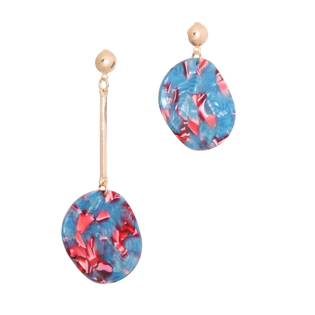 Blue Acrylic Disc Gold Mismatched Earrings