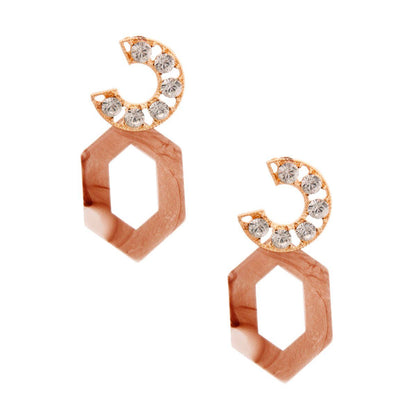 Light Brown Hexagon Crystal Earrings