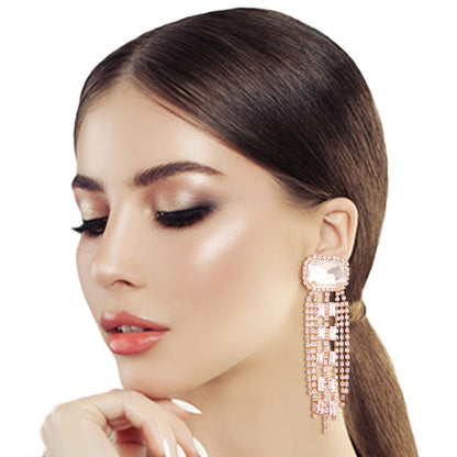 Rose Gold Radiant Crystal Fringe Earrings