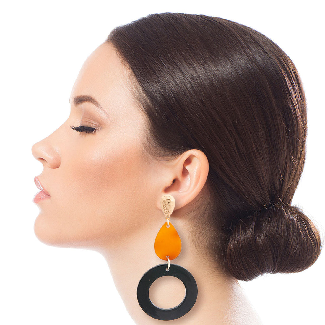 Black Ring Brown Teardrop Earrings