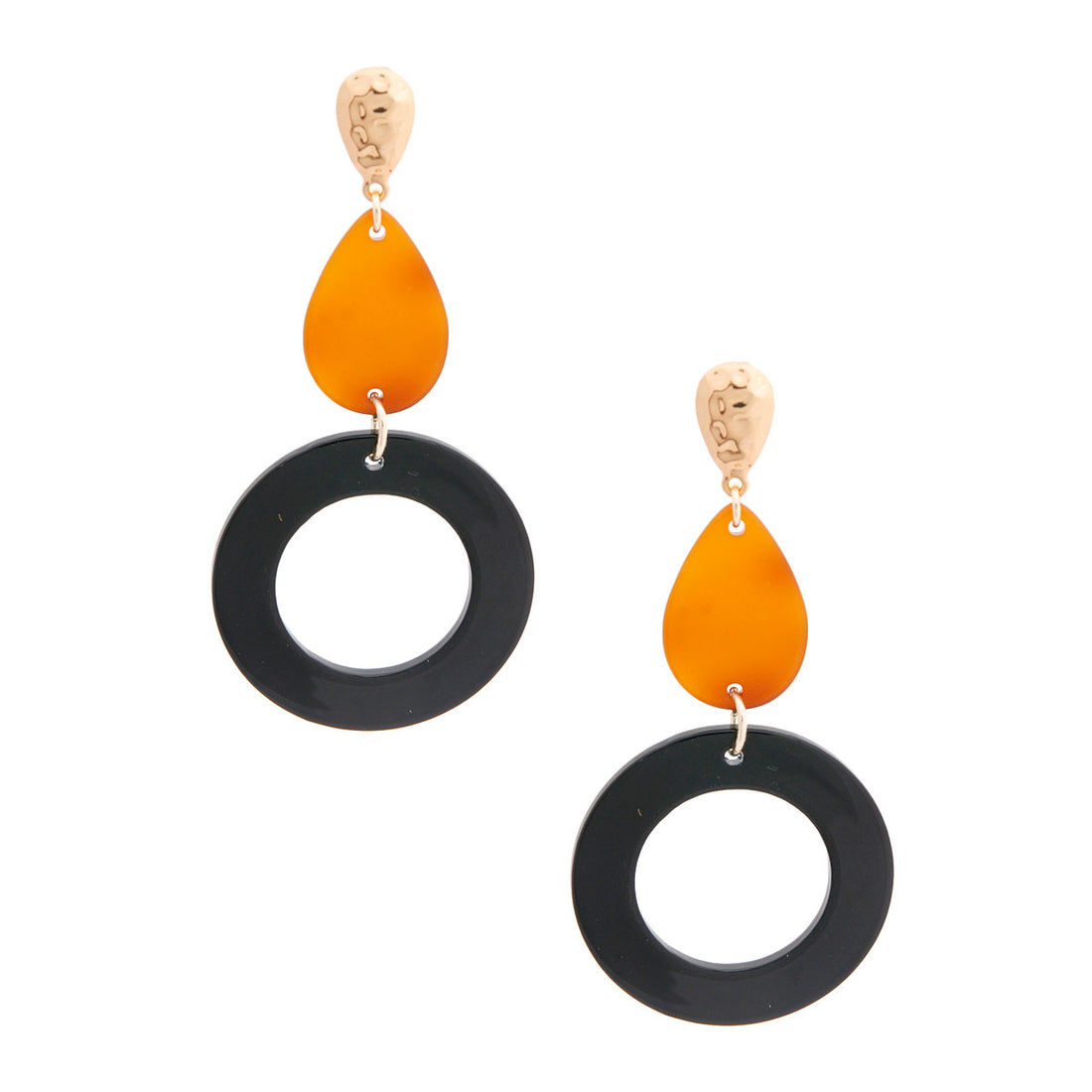 Black Ring Brown Teardrop Earrings