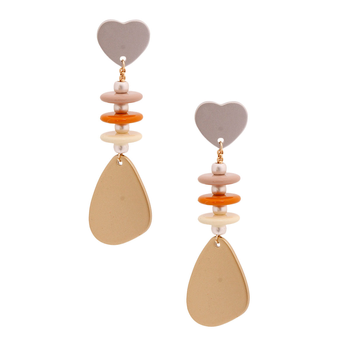 Gold Bead Heart Drop Earrings