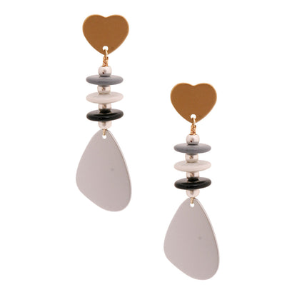 Silver Bead Heart Drop Earrings