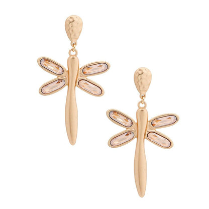 Gold Crystal Dragonfly Earrings