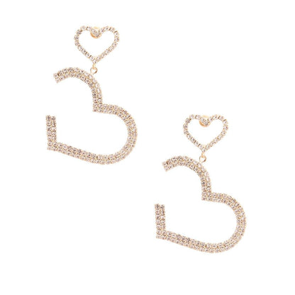 Gold Pave Drop Heart Earrings