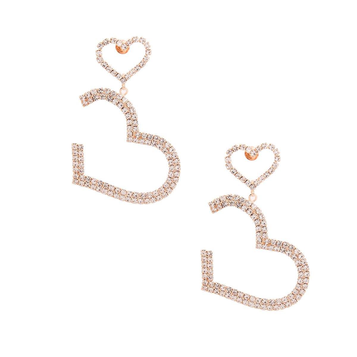 Rose Gold Pave Drop Heart Earrings