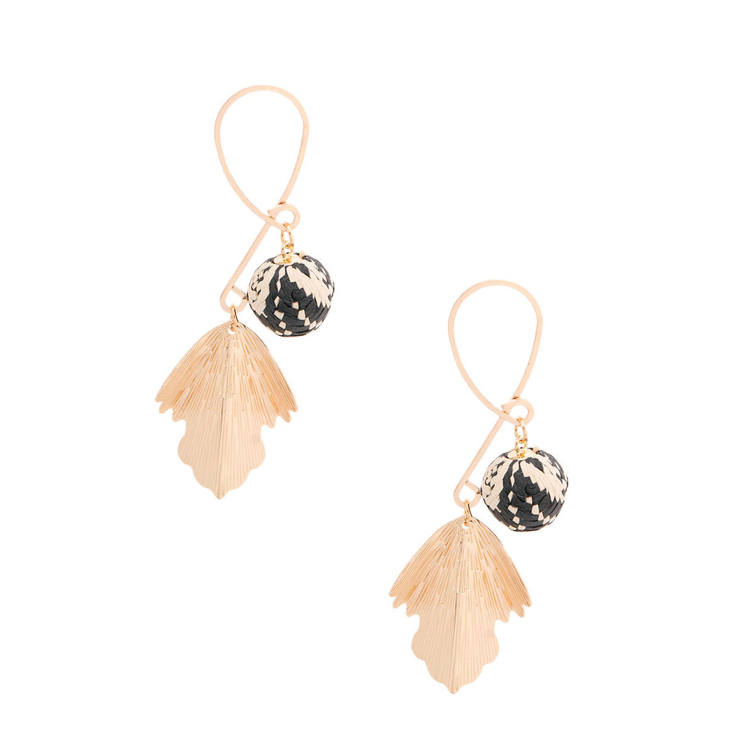 Black Raffia Fanned Gold Earrings