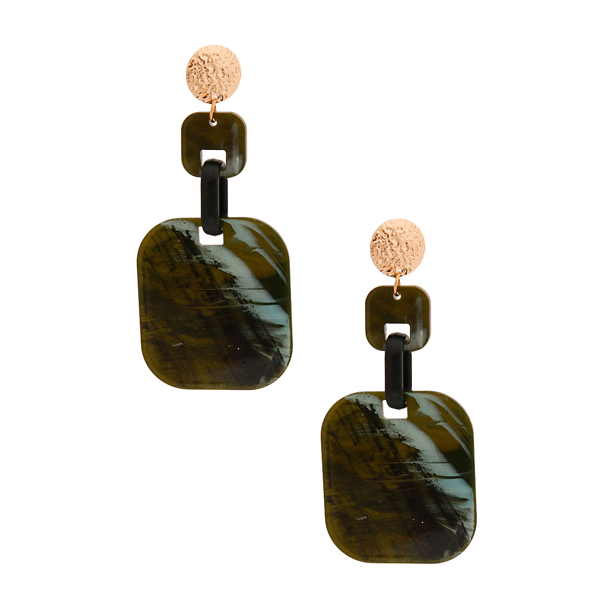 Green Marbled Square Earrings