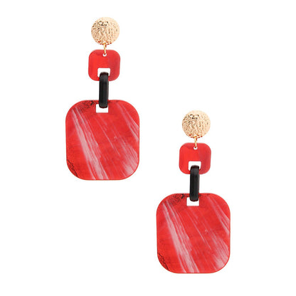 Red Marbled Square Earrings