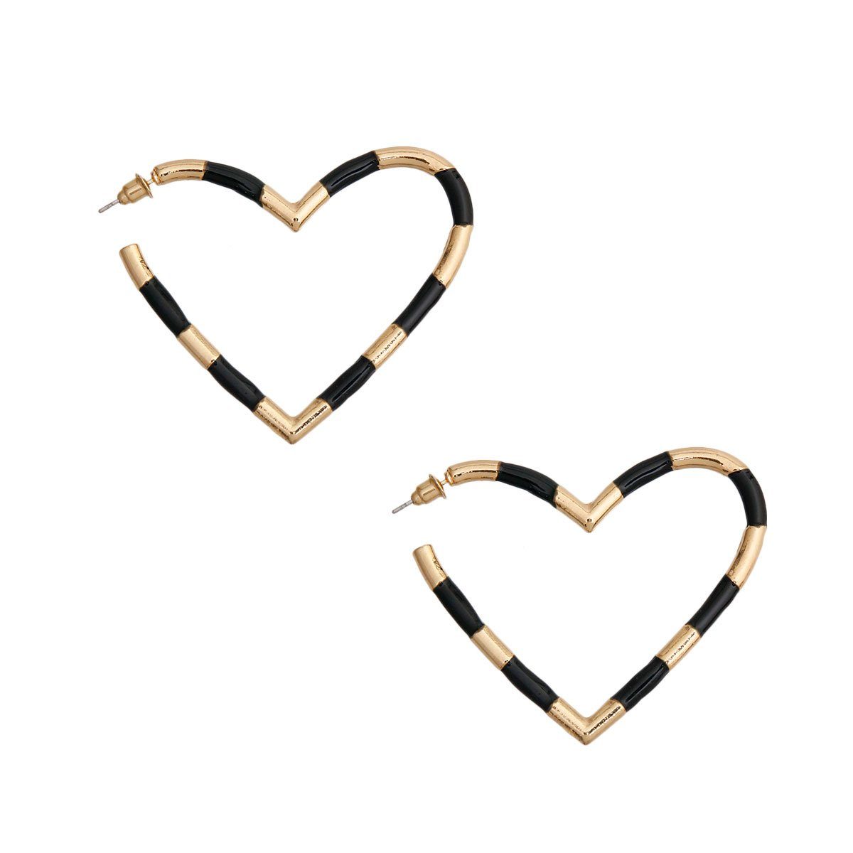 Black and Gold Stripe Heart Hoops