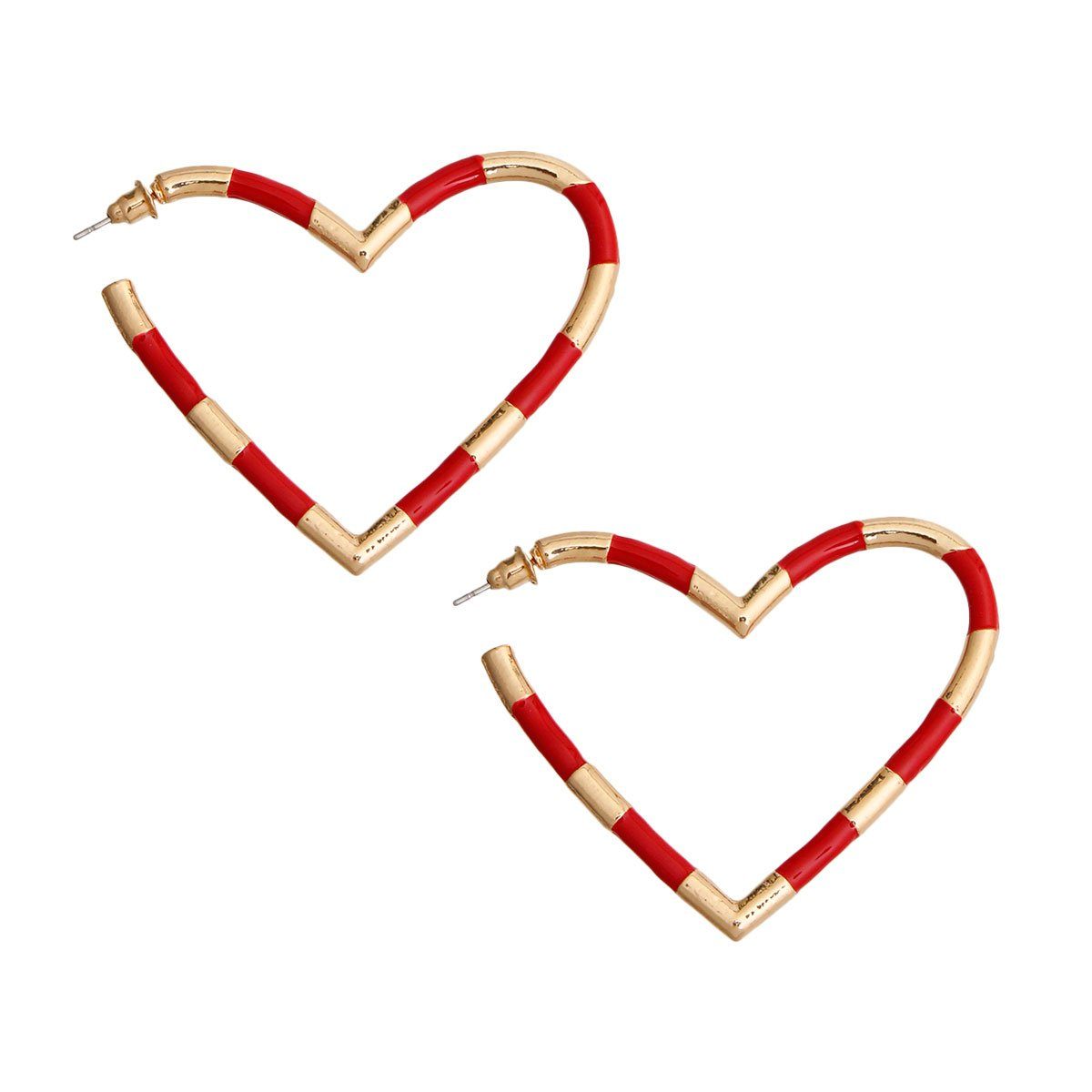 Red and Gold Stripe Heart Hoops